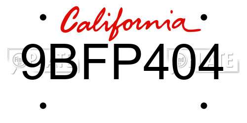 9BFP404 California License Plate