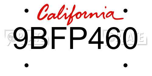 9BFP460 California License Plate