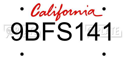 9BFS141 California License Plate