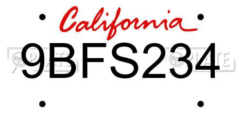 9BFS234 California License Plate