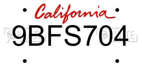 9BFS704 California License Plate