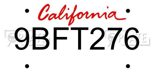 9BFT276 California License Plate