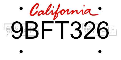 9BFT326 California License Plate