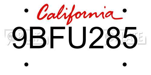 9BFU285 California License Plate