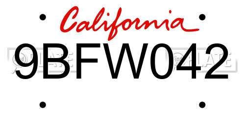 9BFW042 California License Plate