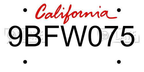 9BFW075 California License Plate