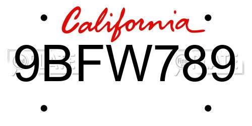 9BFW789 California License Plate