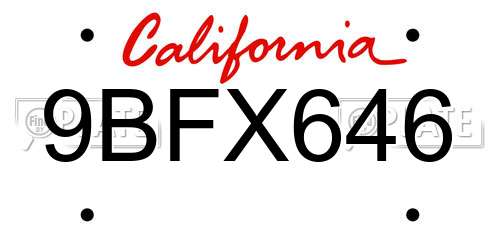9BFX646 California License Plate