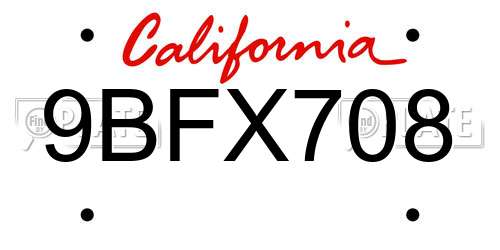 9BFX708 California License Plate
