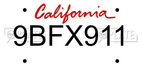9BFX911 California License Plate