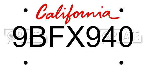 9BFX940 California License Plate