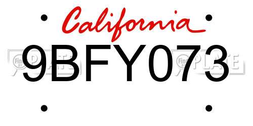 9BFY073 California License Plate