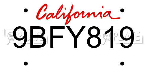 9BFY819 California License Plate
