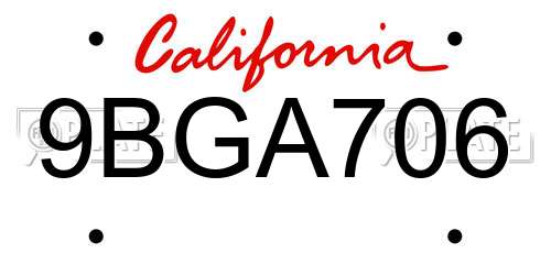 9BGA706 California License Plate