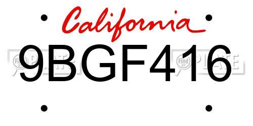 9BGF416 California License Plate