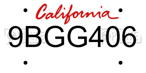 9BGG406 California License Plate
