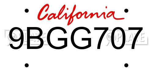 9BGG707 California License Plate
