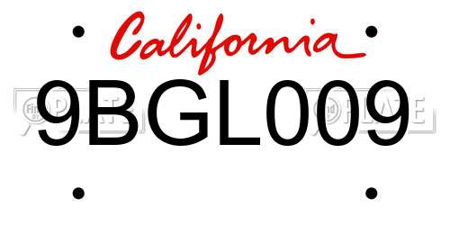 9BGL009 California License Plate