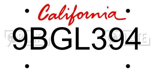 9BGL394 California License Plate