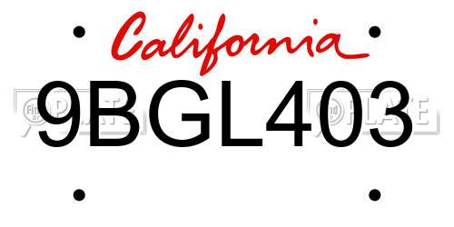 9BGL403 California License Plate