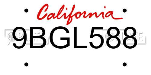9BGL588 California License Plate