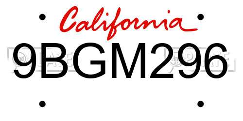 9BGM296 California License Plate