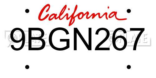 9BGN267 California License Plate