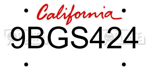 9BGS424 California License Plate