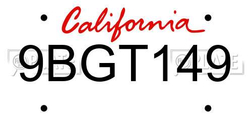 9BGT149 California License Plate