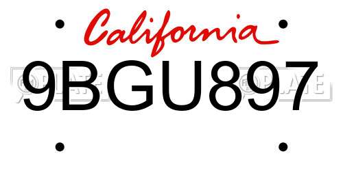 9BGU897 California License Plate