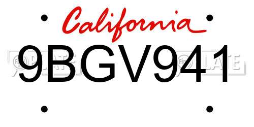 9BGV941 California License Plate