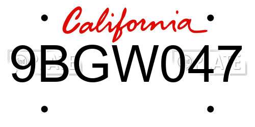 9BGW047 California License Plate