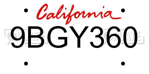 9BGY360 California License Plate