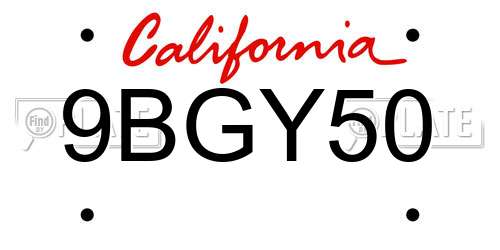 9BGY50 California License Plate