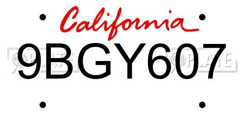 9BGY607 California License Plate