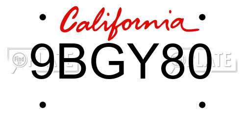 9BGY80 California License Plate