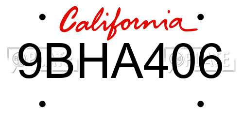 9BHA406 California License Plate