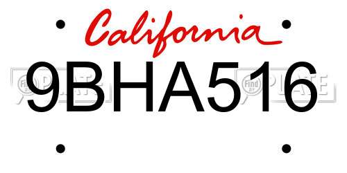 9BHA516 California License Plate