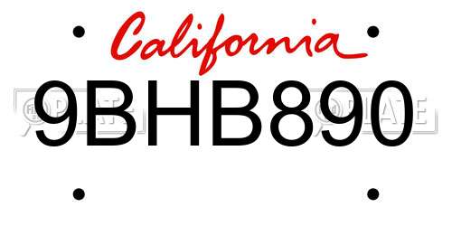 9BHB890 California License Plate