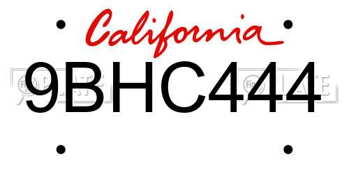 9BHC444 California License Plate