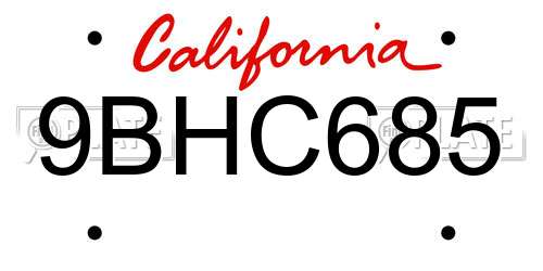 9BHC685 California License Plate