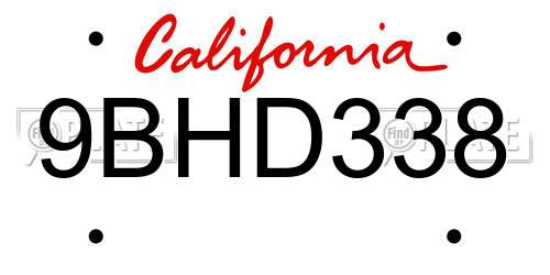 9BHD338 California License Plate