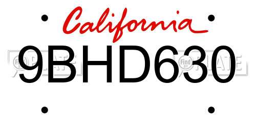9BHD630 California License Plate