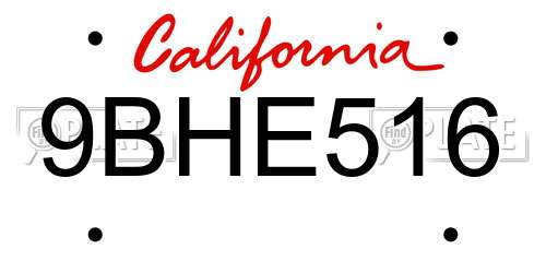 9BHE516 California License Plate