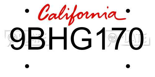9BHG170 California License Plate