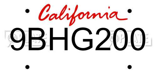 9BHG200 California License Plate