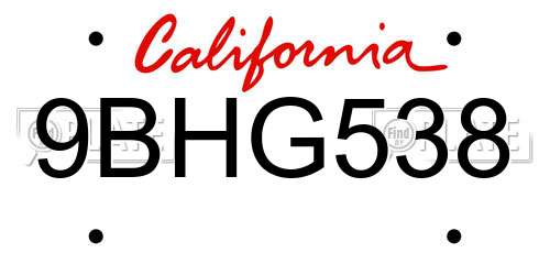 9BHG538 California License Plate