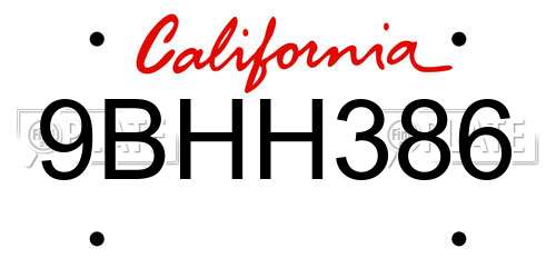 9BHH386 California License Plate
