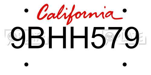 9BHH579 California License Plate