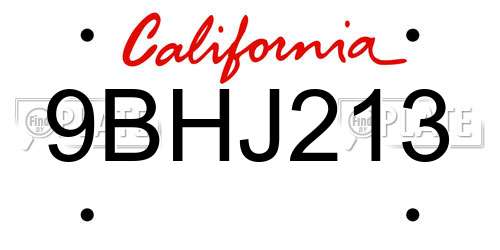 9BHJ213 California License Plate